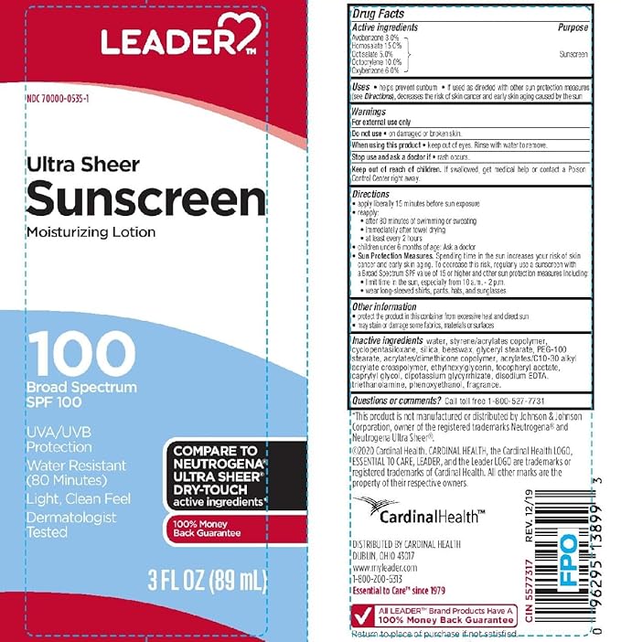 Leader Travel Sunscreen SPF 100+, Ultra Sheer Dry-Touch Water Resistant and Non-Greasy Lotion with Broad Spectrum SPF 100+, 3 Fl Oz (3)