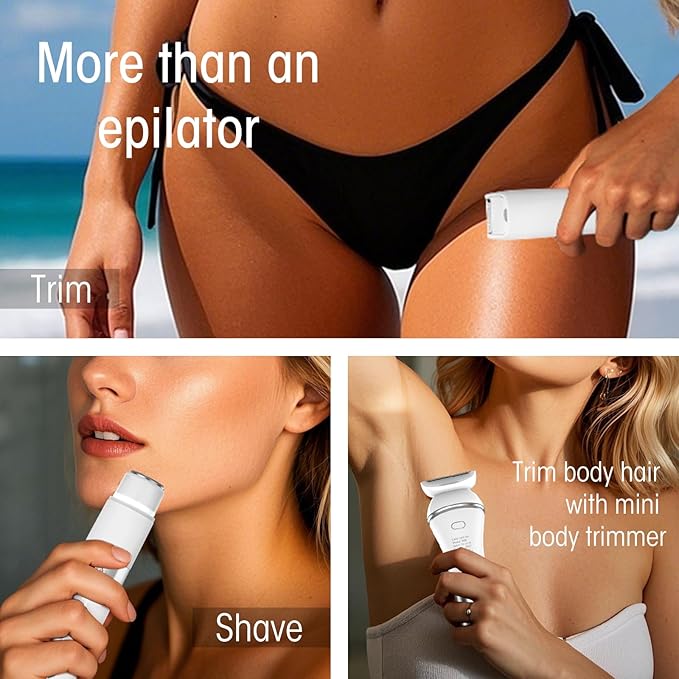 Epilators Hair Removal for Women-2 in 1 Eletctric Razors for Women,Dual Head Bikini Trimmer for Pubic Hair/Lady Facial Razor,Cordless Epilator Body Shaver for Smooth Wet/Dry Shaving,Led Light