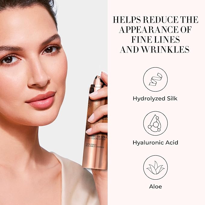 LUMINESS Silk Airbrush Spray Foundation & Buffing Brush Kit – Full Coverage Foundation & Dual-Sided Buffing Brush - Buildable Coverage, Anti-Aging Formula Hydrates & Moisturizes - Neutral Fair