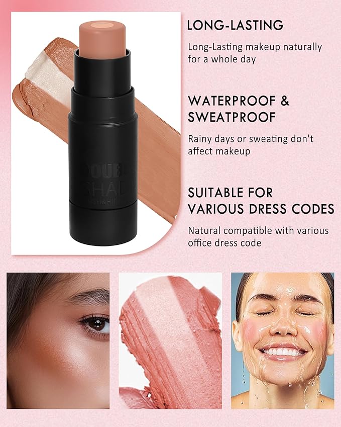 Cream Blush Stick Makeup for Cheeks, Multi Blush & Highlighter Contour Stick, Long Lasting Waterproof Creme Blush Bronzer Stick, Lightweight Matte and Dewy Finish, Face Shaping Makeup for Women-04