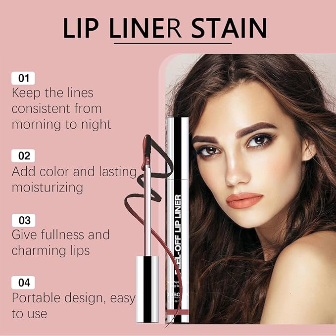 3 Colors Peel Off Lip Liner Lip Stain Tattoo Set, Removable Lip Liner Pencil Matte Finish Waterproof Transfer-proof Peel Off Lip Stick Highly Pigmented Color Lip Makeup