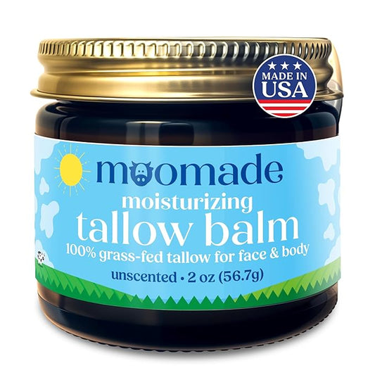 Organic Beef Tallow Balm with Rosehip Oil | Unscented 2 oz – Hand Made in USA 100% Grass-Fed Beef Tallow Moisturizer for Face & Body, Baby, Eczema, Acne-Prone & Sensitive Skin