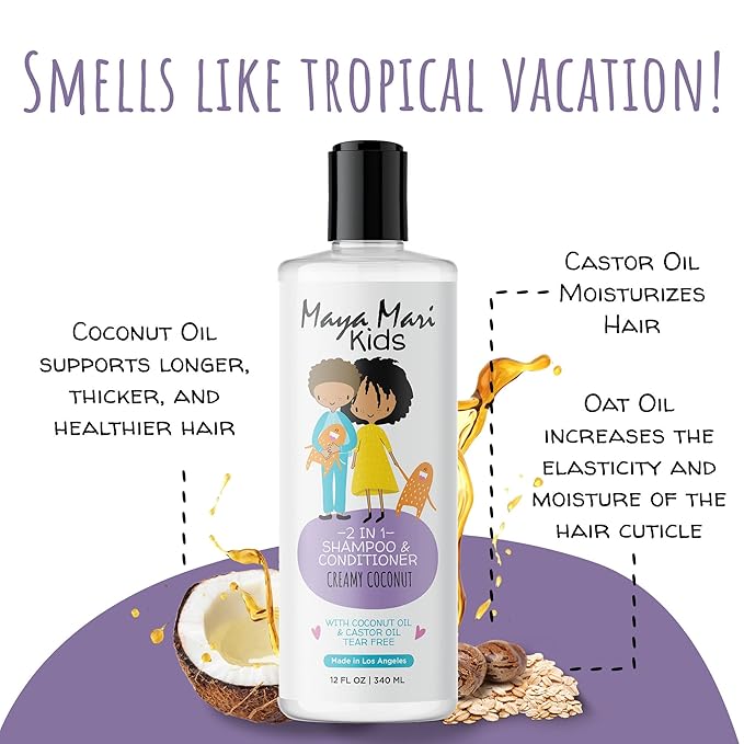 2 in 1 Natural Kids Shampoo and Conditioner, Tear Free | For Toddlers with Curly Hair | For All Kids Hair Types | Coconut & Lime Twist, Made in the USA, 12 Fl Oz