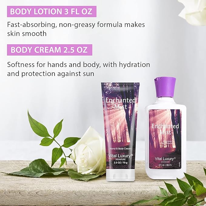 Bath & Body Kit, 3 Fl Oz, Ideal Skincare Gift Home Spa Set, Includes Body Lotion, Shower Gel, Body Cream, and Fragrance Mist,Birthday Mother's Valentine's Day Gifts(Enchanted Mist)