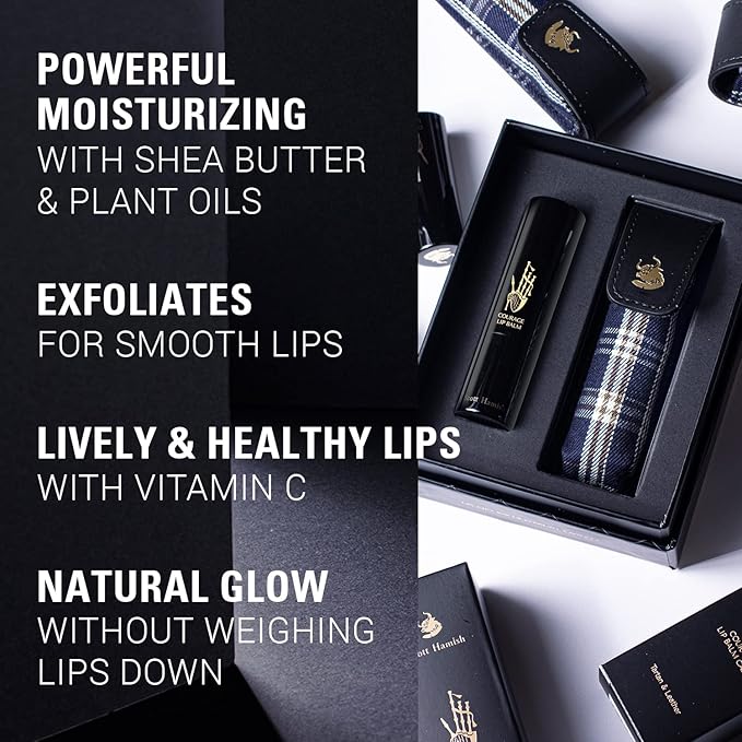 Courage Lip Balm & Case Gift Set - Pure Cowhide Leather Chapstick Holder with Hydrating Lip Balm for Dry Cracked Lips - Flavored Lip Balm & Lip Balm Holder Gift Set for Men