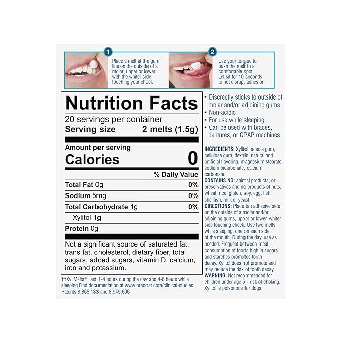 Oracoat XyliMelts for Dry Mouth Night Time or Day - Moisturizing Dry Mouth Adhering Discs, Sugar Free with Xylitol, 40 Count, Orange Flavor, 8-Hour Relief