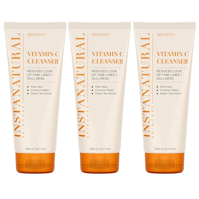 InstaNatural Vitamin C Cleanser Face Wash, Brightens and Reduces Signs of Aging, Fine Lines and Uneven Texture, with Coconut Water and Aloe Vera, 6.7 FL Oz - 3 Pack