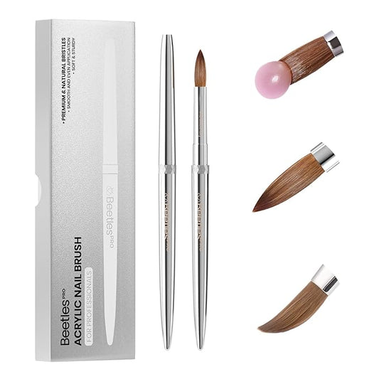 Beetles Kolinsky Acrylic Nail Brush Pure Kolinsky Hair Bristles Round Shaped Metal Handle Nail Art Brushes for Acrylic Powder Manicure Extension Professional Salon Manicure Tool - Size 10