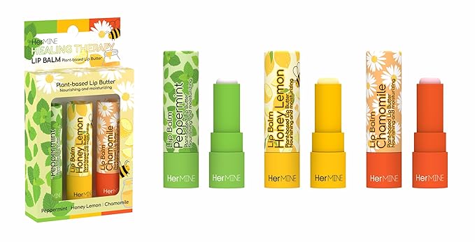 HerMINE Lip Balm Plant-based Lip Butter 3 Pack Nourishing Moisturizing LipBalm LipButter Long Lasting Delicious Flavors Intense Hydration