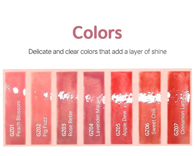 Chewy Lip Glaze, High Shine Lip Gloss, Korean Beauty (GZ03 Rose Bebe, 3.5 grams)