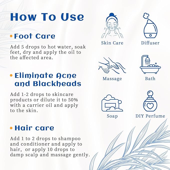 HIQILI Australian Tea Tree Essential Oil for Nail Repair, Hair Care, Add to Shampoo, Shower Gel, Foot Soak - 32 Fl Oz