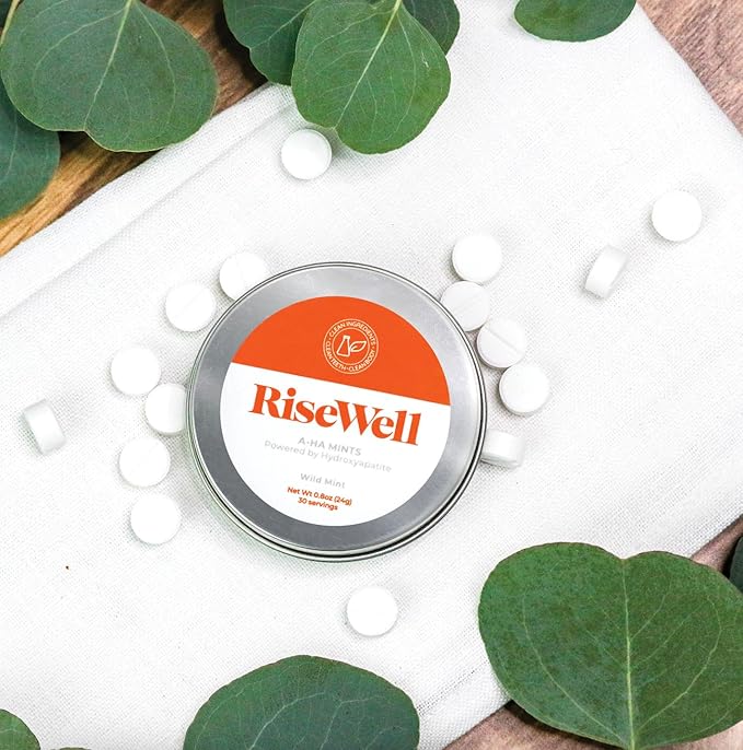 RiseWell a-HA Mints - Xylitol Mints for Dry Mouth - Hydroxyapatite Sugar Free Breath Mint - Promotes Remineralization and Freshens Breath, On-The-Go Oral Mint, 30 Count