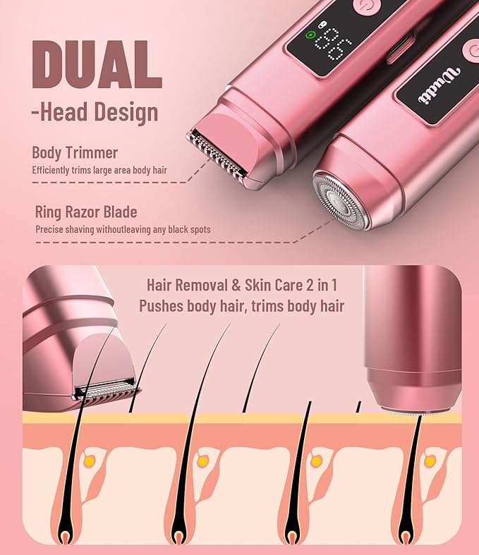 Bikini Trimmer for Women: Electric Razor & Shaver with Dual Heads forBody Pubic Hair, IPX6 Waterproof with LED Display