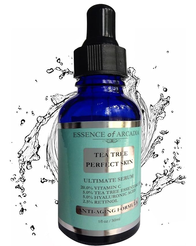 Tea Tree Perfect Skin Facial Serum, Ultimate Anti-Aging Formula for Acne-Prone Skin with 20% Vitamin C, Tea Tree Essential Oil, Retinol and Hyaluronic Acid for Clear, Soft, Radiant Skin.