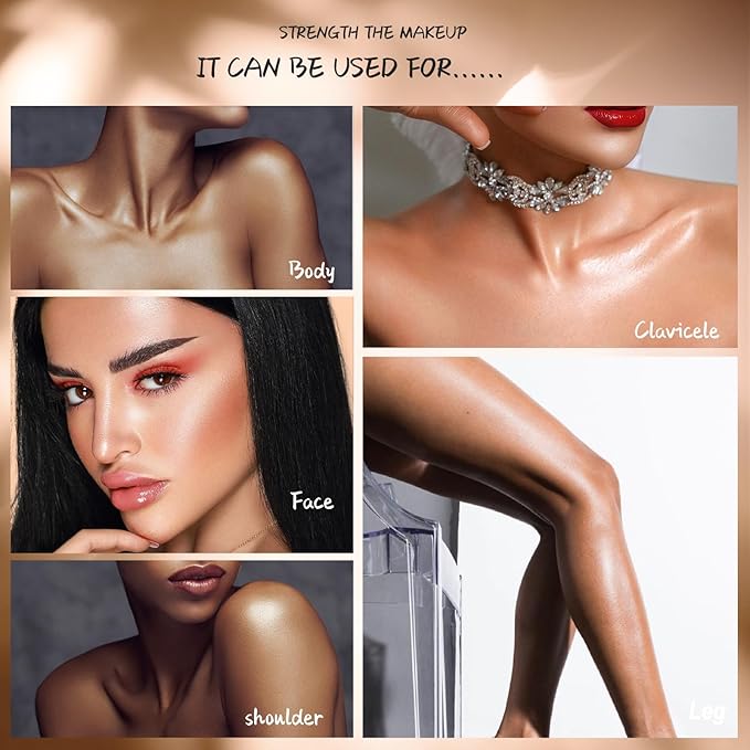 MAEPEOR Shimmer Body Luminizer 5 Colors Moisturizing Glow Illuminator Smooth and Non-sticky Summer Body Highlighter For Face & Body (80ML, 03 Bronze Gold)