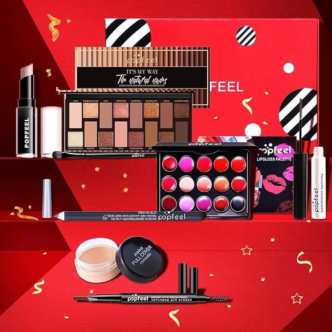 All in One Makeup Kit for Women Full Kit, Kit de Maquillaje para Mujer Included 16 Colors Eyeshadow Palette, Brushes, Mascara, Eyeliner, Lipstick Palette, Contour Stick