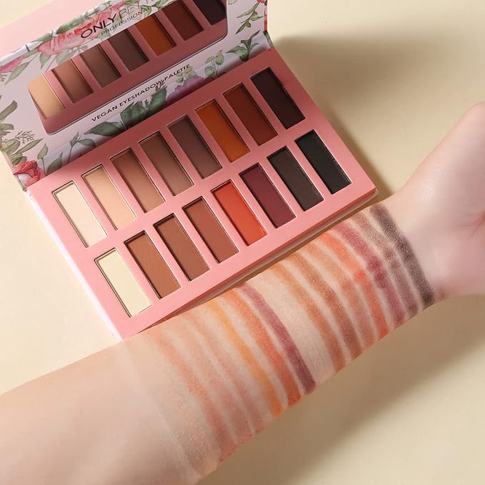 Vegan Eyeshadow Palette ONLYBETTER High Pigmented Brown Eyeshadow Palette Easy to Blend Color Fusion 16 Shades Metallic and Shimmer Nude Eyeshadow Palette Long Lasting Sweatproof and Waterproof