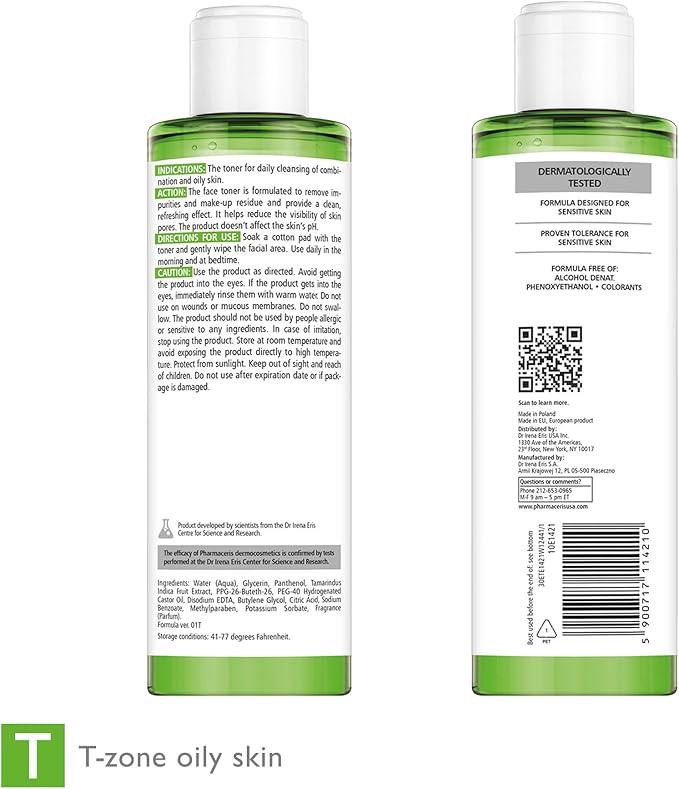 Normalizing Face Toner, Removes Makeup, Helps Refine Pores, Reduces Shine, Refresh & Balance, Sebum Control, for Oily & Sensitive Skin, Alcohol-Free, Puri-SEBOTONIQUE, 6.76 fl oz