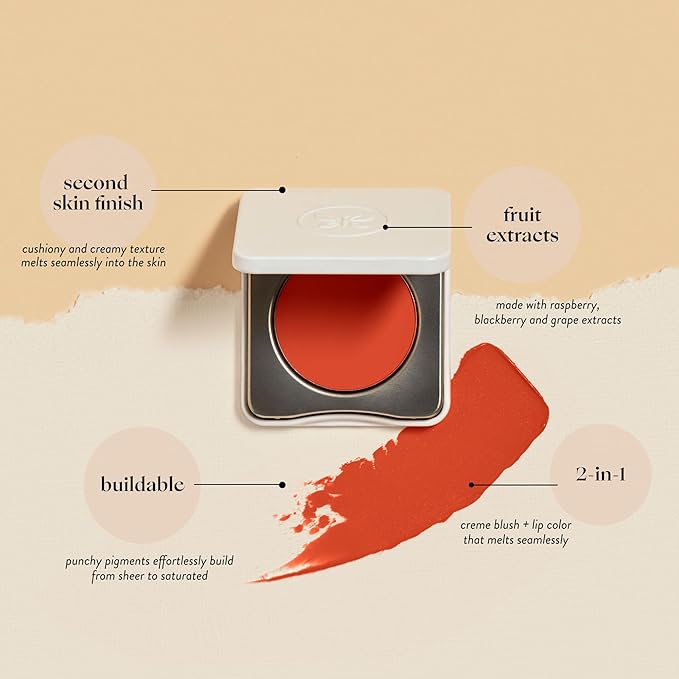 Honest Beauty 2-in-1 Creme Cheek Blush + Lip Color | EWG Verified, Vegan + Cruelty Free | Fire Coral, .1 oz