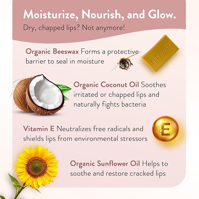 Moroccan Magic Organic Lemon Thyme Lip Balm 3 Pack | Ultra-Hydrating Argan & Essential Oil Lip Moisturizer + Vitamin E | Natural Chapstick for Dry Lips | Smooth, Non-Toxic | Organic Lip Balm