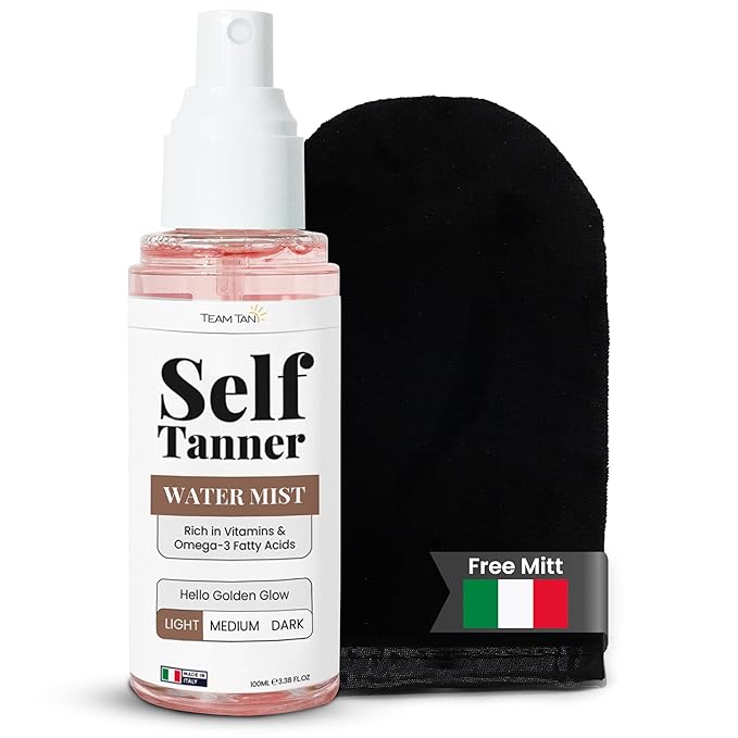 Team Tan Self Tanning Water - Vitamin Infused Self Tanner Mist for Hydrating Face and Body, Sunless Tanning Spray for Fake Tan, No Streaks, Orange Tints or Nasty Smell (Light)