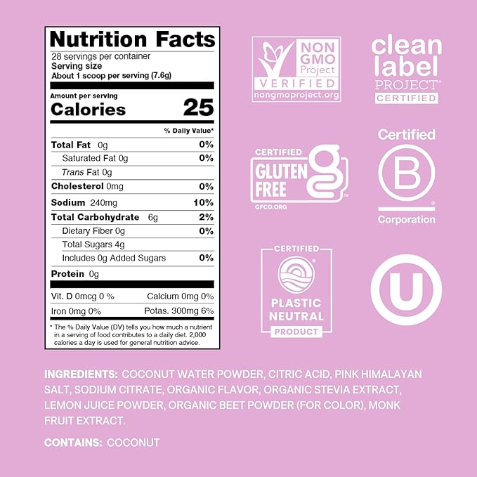 Cure Hydration | Plant-Based Electrolyte Drink Mix | No Added Sugar | Dehydration Relief Powder Made with Coconut Water | Non-GMO | Vegan | 28 Servings Jar - Watermelon