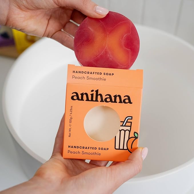 ANIHANA Handcrafted Soap 3 Pack with Coconut Oil, Gentle Cleansing Paraben Free Cruelty Free Refreshing Peach Smoothie Scent 4.23 oz each