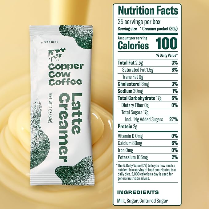 Copper Cow Coffee Sweetened Condensed Milk Coffee Creamer Singles (25 pack) | Vietnamese Inspired Coffee Creamer, All Natural Creamer Packets for Pour Overs & Lattes | No Refrigeration Needed