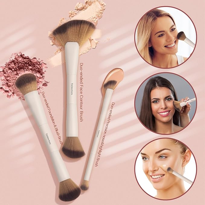 Makeup Brushes, Dual End Makeup Brush Set 7 Pcs, Foundation Contour Powder Concealer Eye Shadows Blush Make Up Brushes, Travel Gift Set, Cruelty-Free
