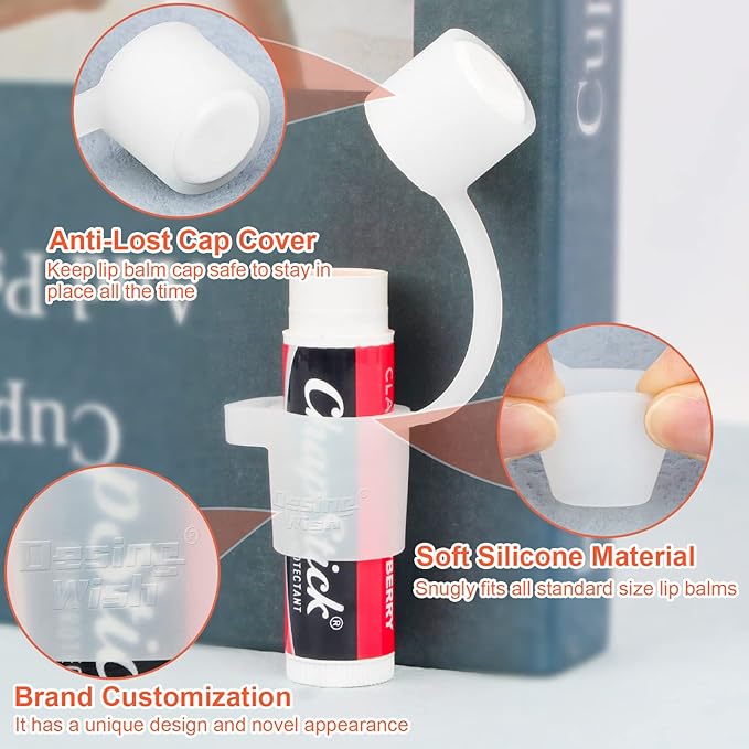 Desing Wish Silicone Lip Balm Holder with Cap Cover Portable Chapstick Holder Keychain Sleeve Lip Balm Key Chain with Key Ring and Wrist Strap Lanyard - Transparent