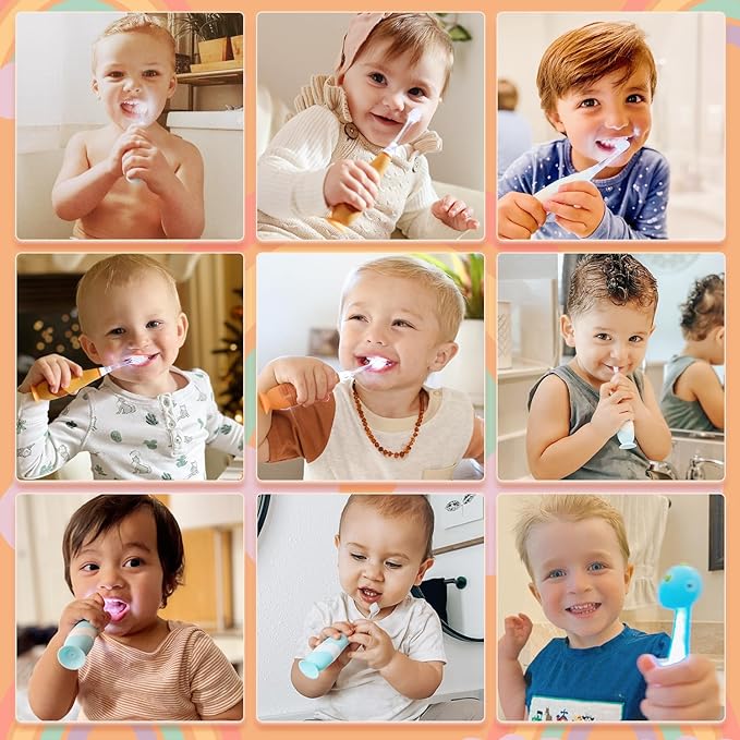 Papablic Toddler Sonic Electric Toothbrush for Ages 1-3 Years, Baby Electric Toothbrush with Cute Reindeer Cover and Smart LED Timer, 2 Brush Heads (Ruby)