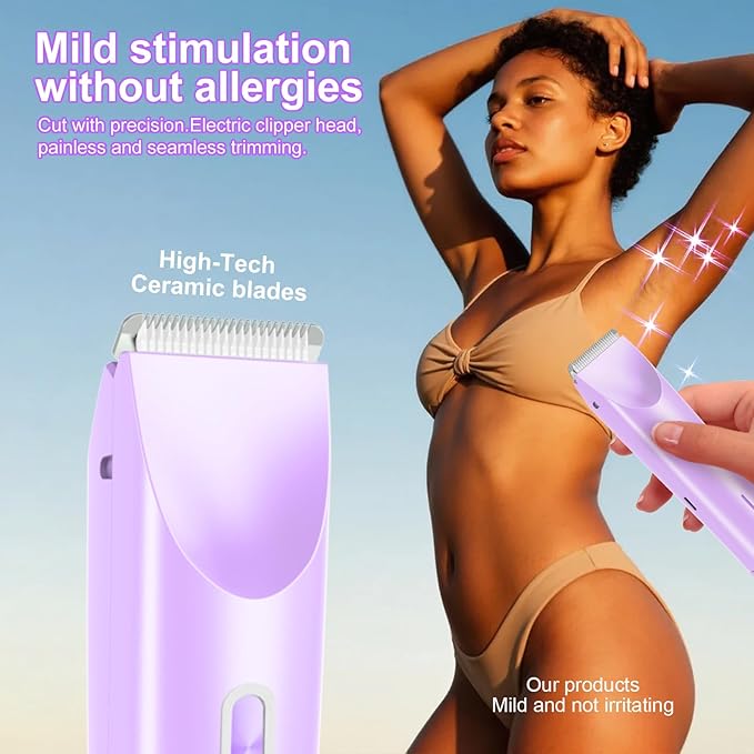 Electric Bikini Trimmer for Women, 2-in-1 Waterproof Hair Shaver and Epilator, IPX7 Wet/Dry Lady Shaver for Bikini, Legs, Underarms, Purple