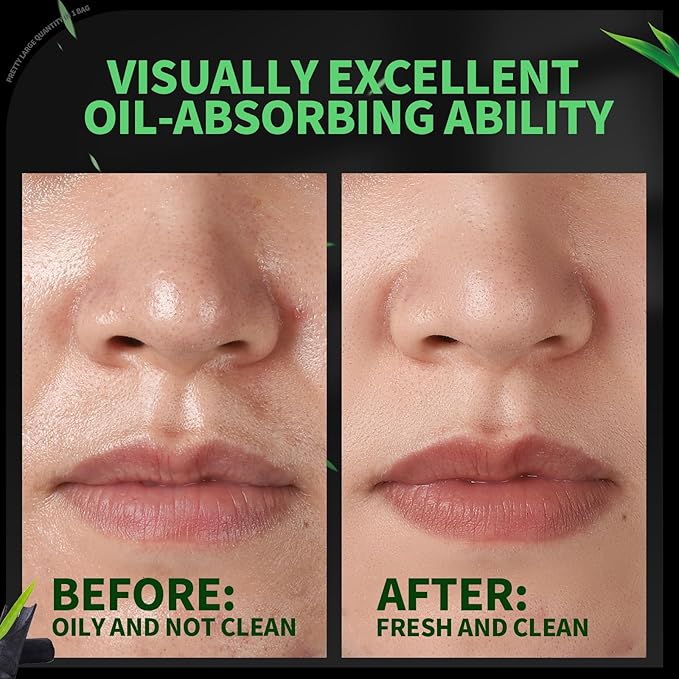 Blotting Paper for Oily Skin, Natural Bamboo Charcoal Blotting Paper, Oil Blotting Sheets for Face, 100 * 70MM Large Oil Absorbing Sheets Makeup Face Tissues, 200 Counts