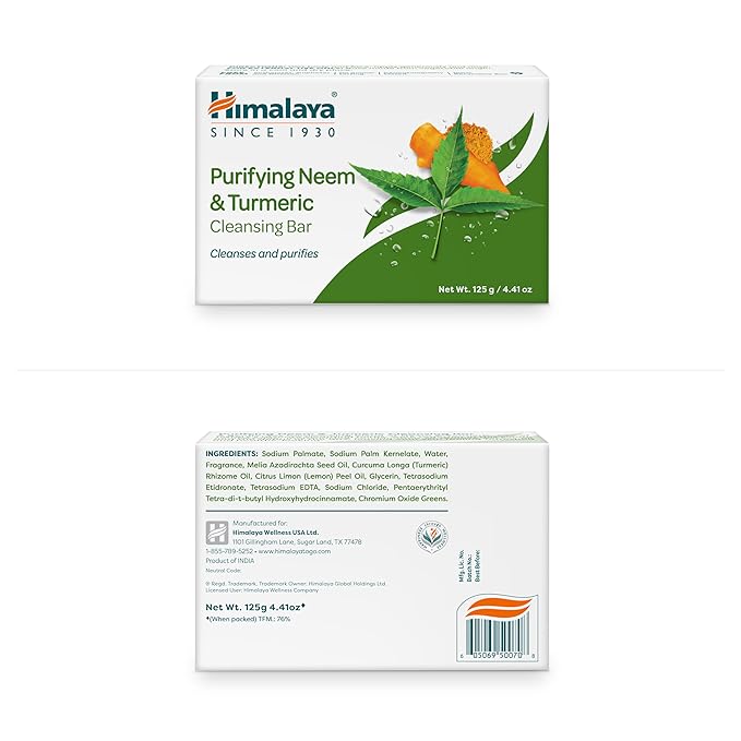 Himalaya Purifying Neem & Turmeric Cleansing Bar for Clean and Healthy Looking Skin, Free from Parabens, SLS and Phthalates, Gluten Free, Vegan, 125 g (4.41 oz), 6 Pack