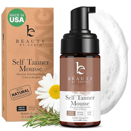Self Tanner Mousse - USA Made with Natural & Organic Ingredients, Self Tanning Mousse for Fake Tan, Sunless Tanner for Pale Skin, Clear & Non Toxic Tanning Foam for Streak Free Finish, No Orange Color