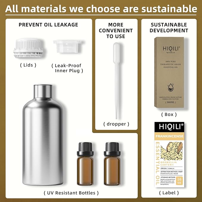 HIQILI 16 Fl Oz Frankincense Essential Oil, for Massage Skin Care, Diffuser, Aromatherapy, 100% Pure Undiluted