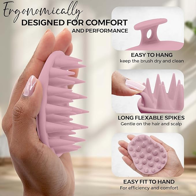 Fiora Naturals Scalp Massager Shampoo Brush - Silicon Scrubber & Exfoliator for Dandruff Removal and Hair Growth, Brush for Wet & Dry Hair, for Men, Women, Kids - BPA Free