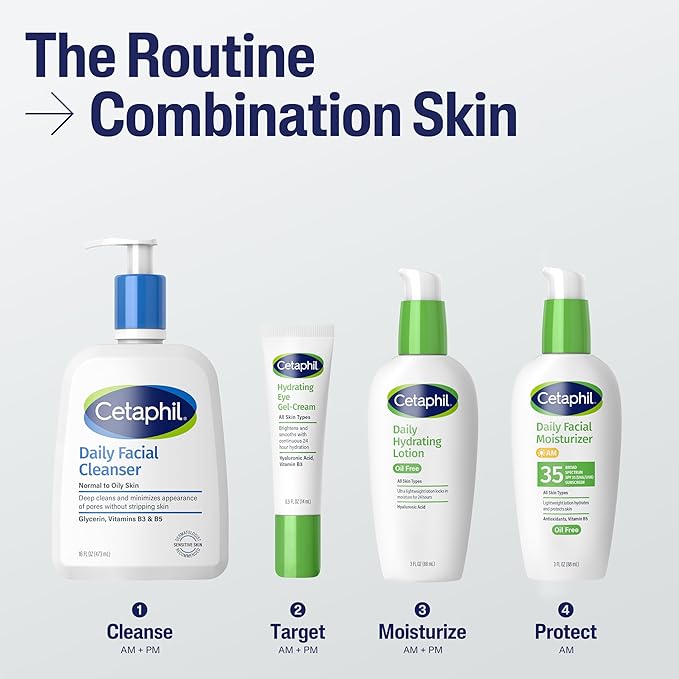 Cetaphil Daily Hydrating Lotion for Face, With Hyaluronic Acid, 3 fl oz, Lasting 24 Hour Hydration, for Combination Skin, No Added Fragrance, Non-Comedogenic