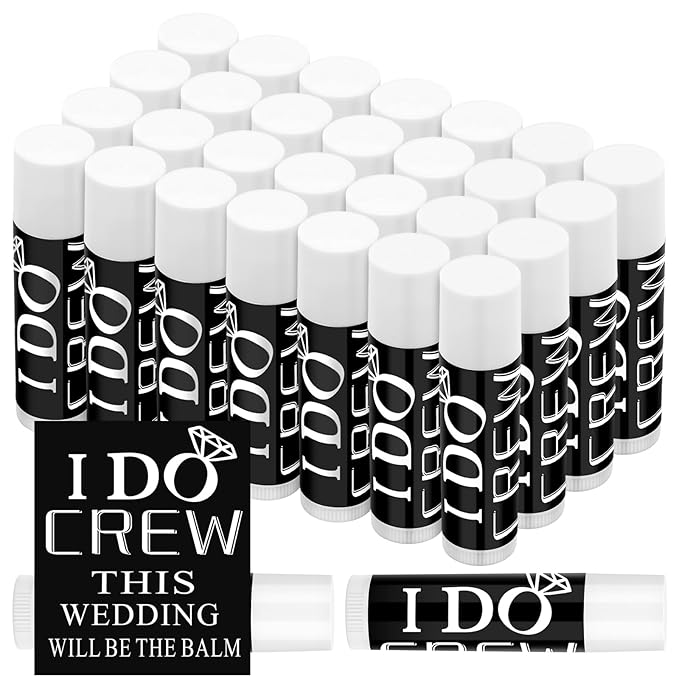 24 Pcs Bachelorette Lip Balm I Do Crew Wedding Party Gifts Bachelorette Lip Balm Gift Wedding Favors for Bachelorette Wedding Party Guest Supplies (Black with White)