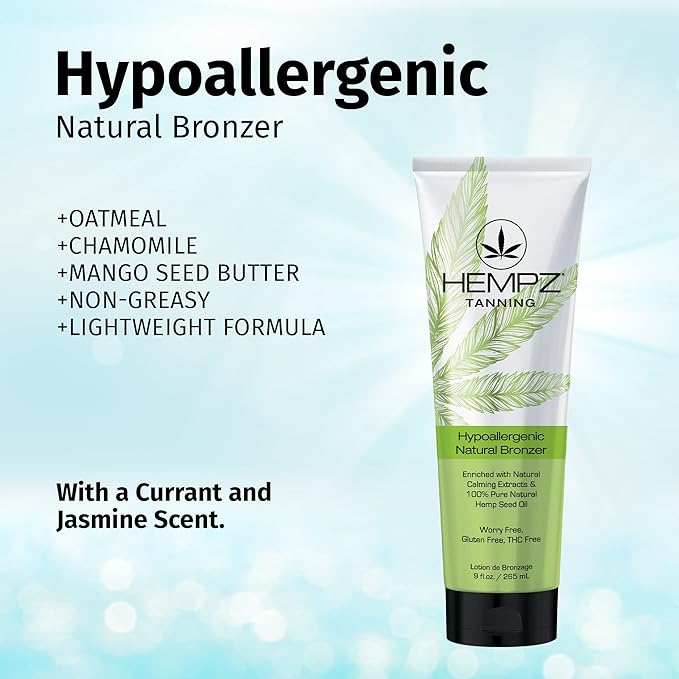 HEMPZ Hypoallergenic Natural Bronzer - Herbal Moisturizing Self Tanning Lotion for Tanning Beds, Beach, Sun 9 Fl OZ