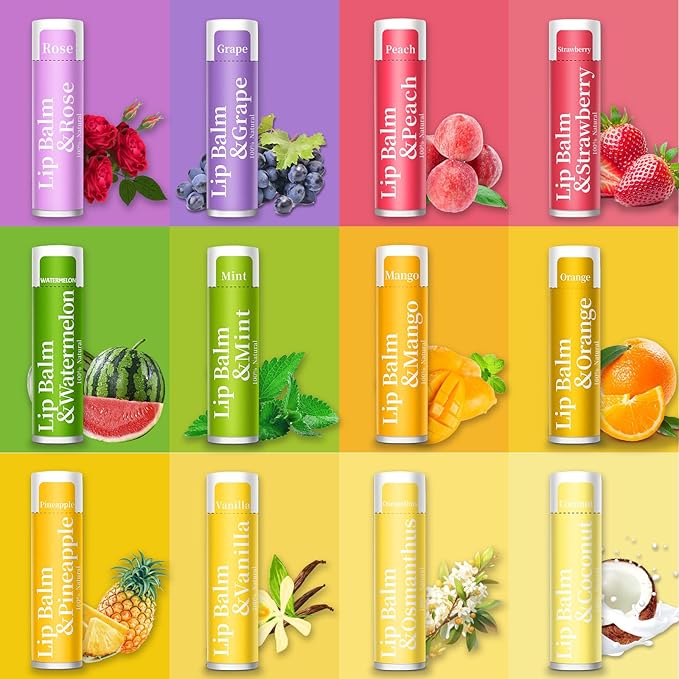 250 Pcs Lip Balm Bulk,12 Fruit Flavored Natural Bulk Lip Balm, Lip Balms Pack with Vitamin E, Lip Balm Gift Set Women Stocking Stuffers Party Favors, Moisturizing&Soothing(4.2g/0.15oz)
