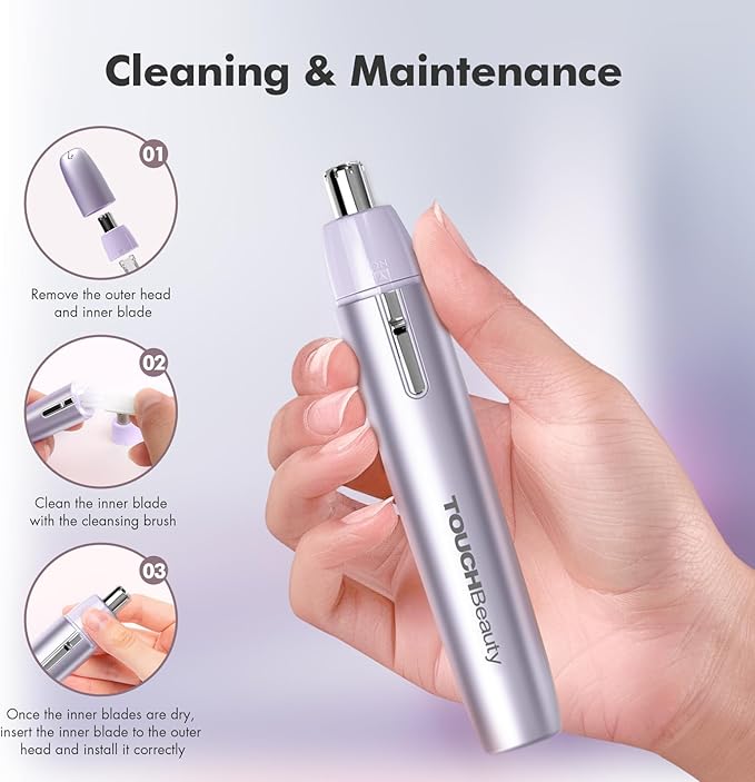 TOUCHBeauty Battery Powered Ear and Nose Hair Trimmer for Women, Portable Battery Powered Trimmer, Mini Painless Design for Sensitive Skin, Easy Clean & Travel Friendly