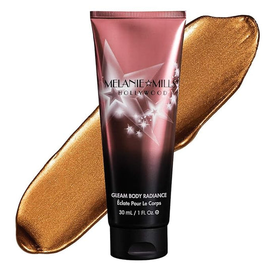 Melanie Mills Hollywood Gleam Body Radiance All In One Makeup, Moisturizer & Glow For Face & Body - Deep Gold, Mini 1 fl.oz.