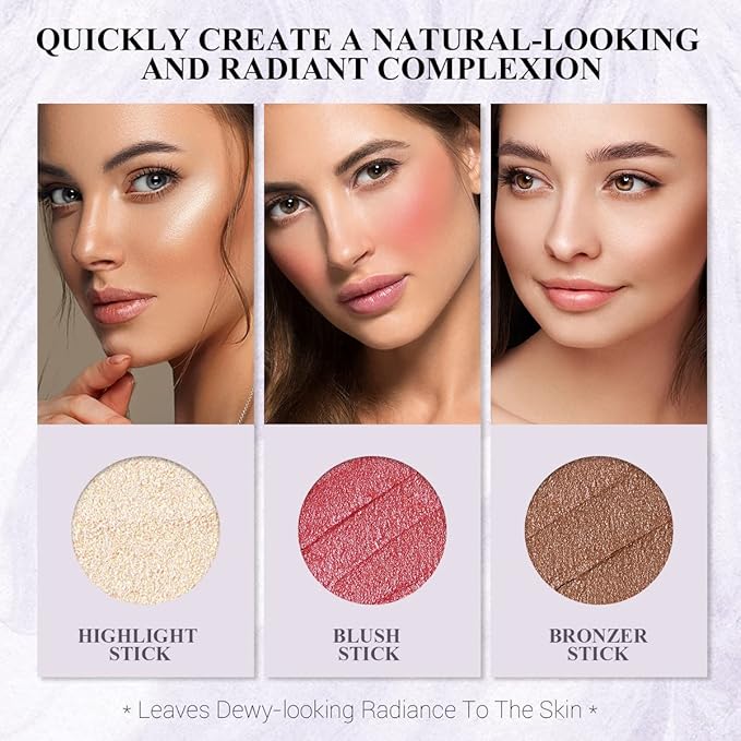 4Pcs Cream Blush Contour Highlighter Bronzer Moisturizer Stick Blush Glow4