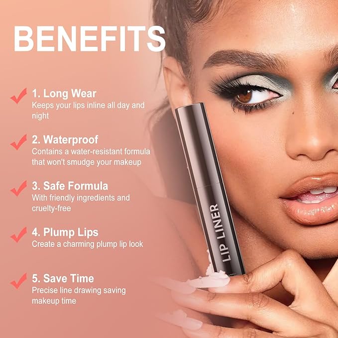 OETUIOW Lip Stain Long Lasting & Waterproof Lip Liner, Non-Stick Cup Highly Pigmented Natural Finish, Lip Gloss for All-Day Color Hold (Nude)