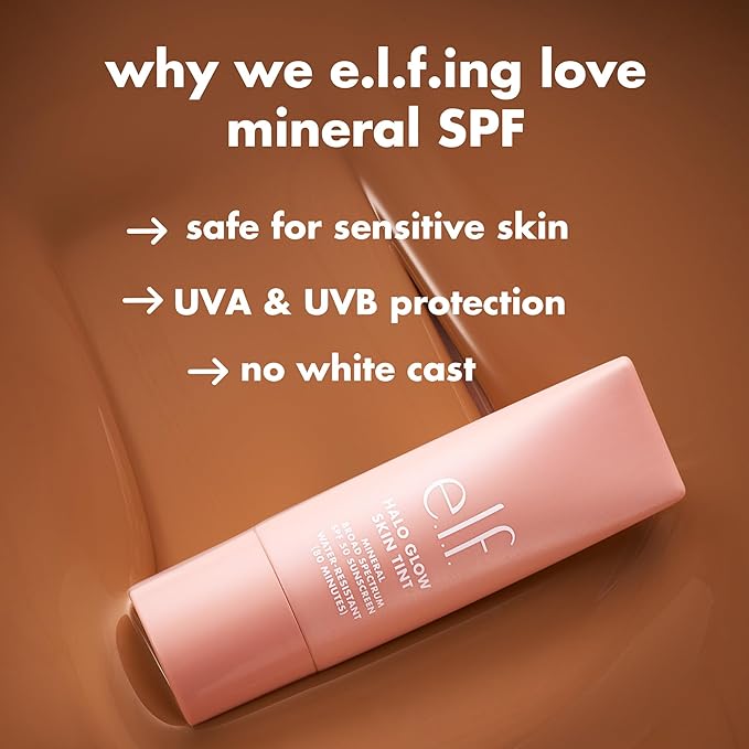e.l.f. Halo Glow Skin Tint SPF 50, Tinted Moisturizer For Light, Buildable Coverage, Creates A Natural Glow, Vegan & Cruelty-Free, 18 Rich Neutral