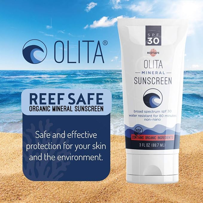 Olita Mineral Sunscreen SPF 30 Lotion - Fragrance Free - 3 oz - Broad Spectrum, Chemical Free, All-Natural, Reef Safe, Organic, Zinc Sunblock, Water-Resistant
