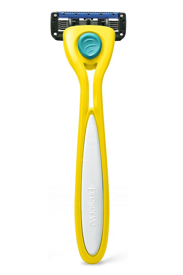 Preserve Shave 5 Five Blade Refillable Razor, Made from Recycled Materials, Sunshine Yellow