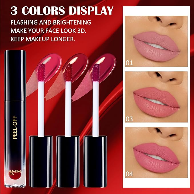 3 Colors Peel Off Lip Liner Stain, Peel Lip