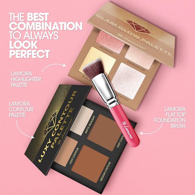 LAMORA Foundation Brush for Liquid Makeup - Kabuki Face Brush for Cream, Powder, Blush, and Concealer - Flat Top Blending, Buffing, Stippling Brush